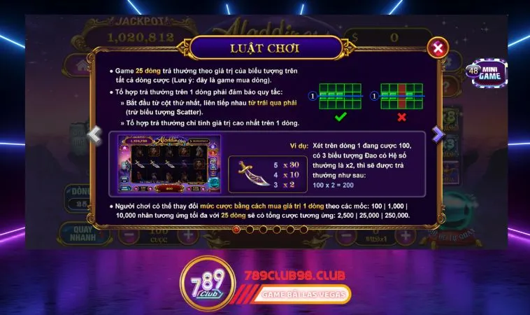 Hướng dẫn chi tiết cách chơi Aladdin Slots 789Club